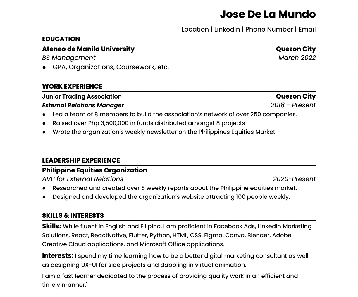 free resume sample for job